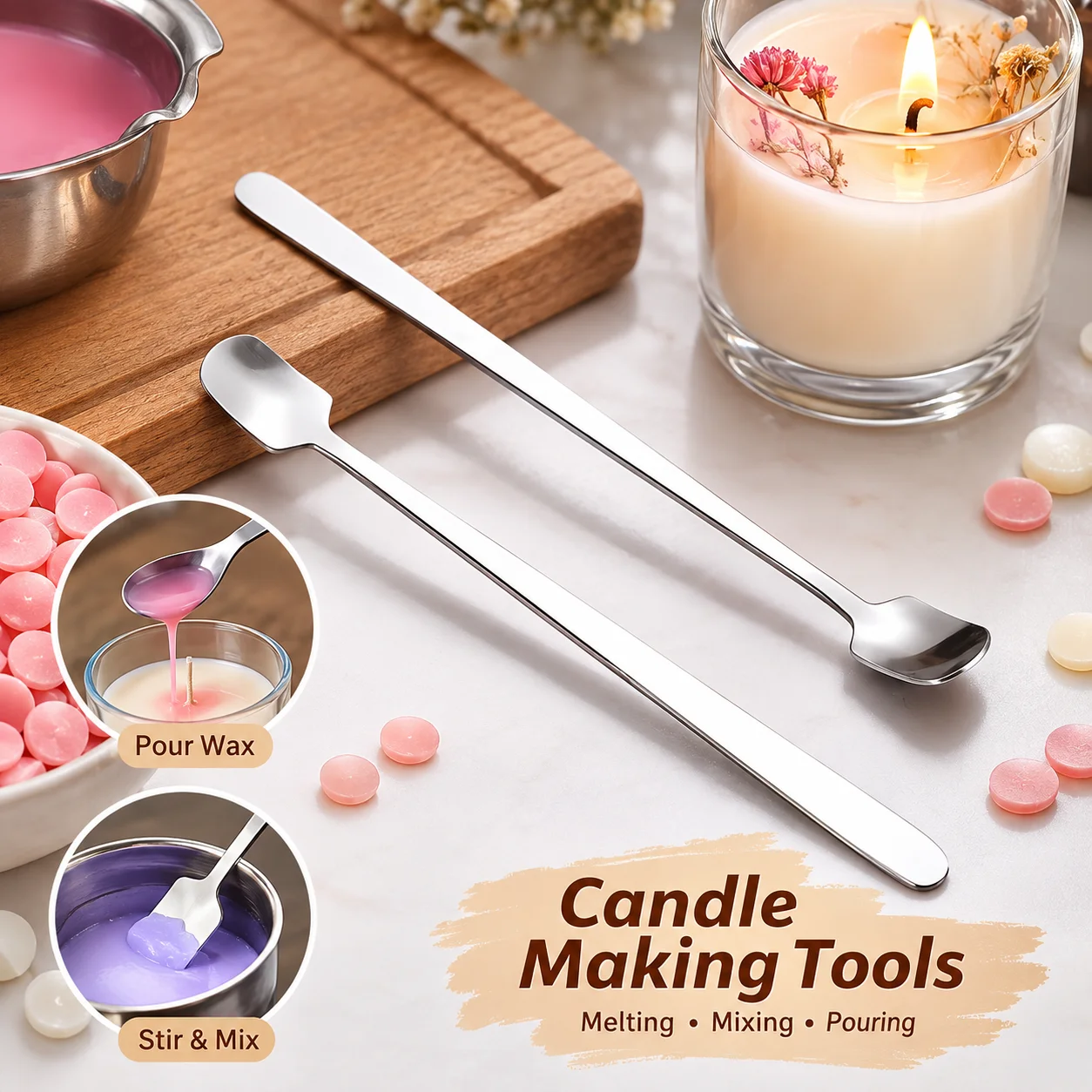 1/2個 ステンレス製キャンドル製造用スプーンセット 長柄  - Candle Making Kits のレビューと価格