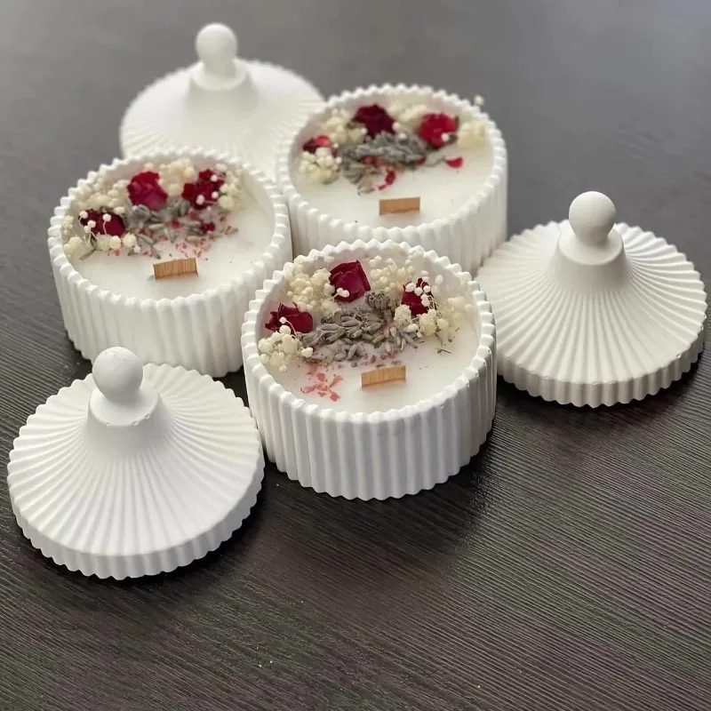 2個入りシリコンキャンドルジャー型 蓋付き 丸型ストライプ  - Candle Making Jars With Lids のレビューと価格